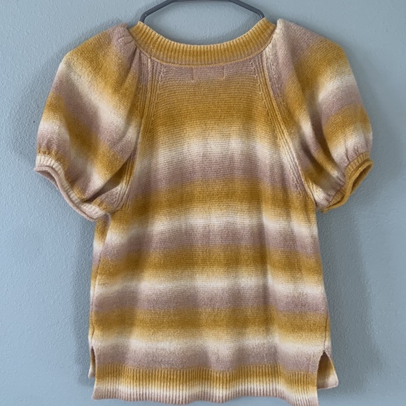 Sunset color multi layered ombré striped puff sleeve cozy short sleeve sweater! - Picture 2 of 6